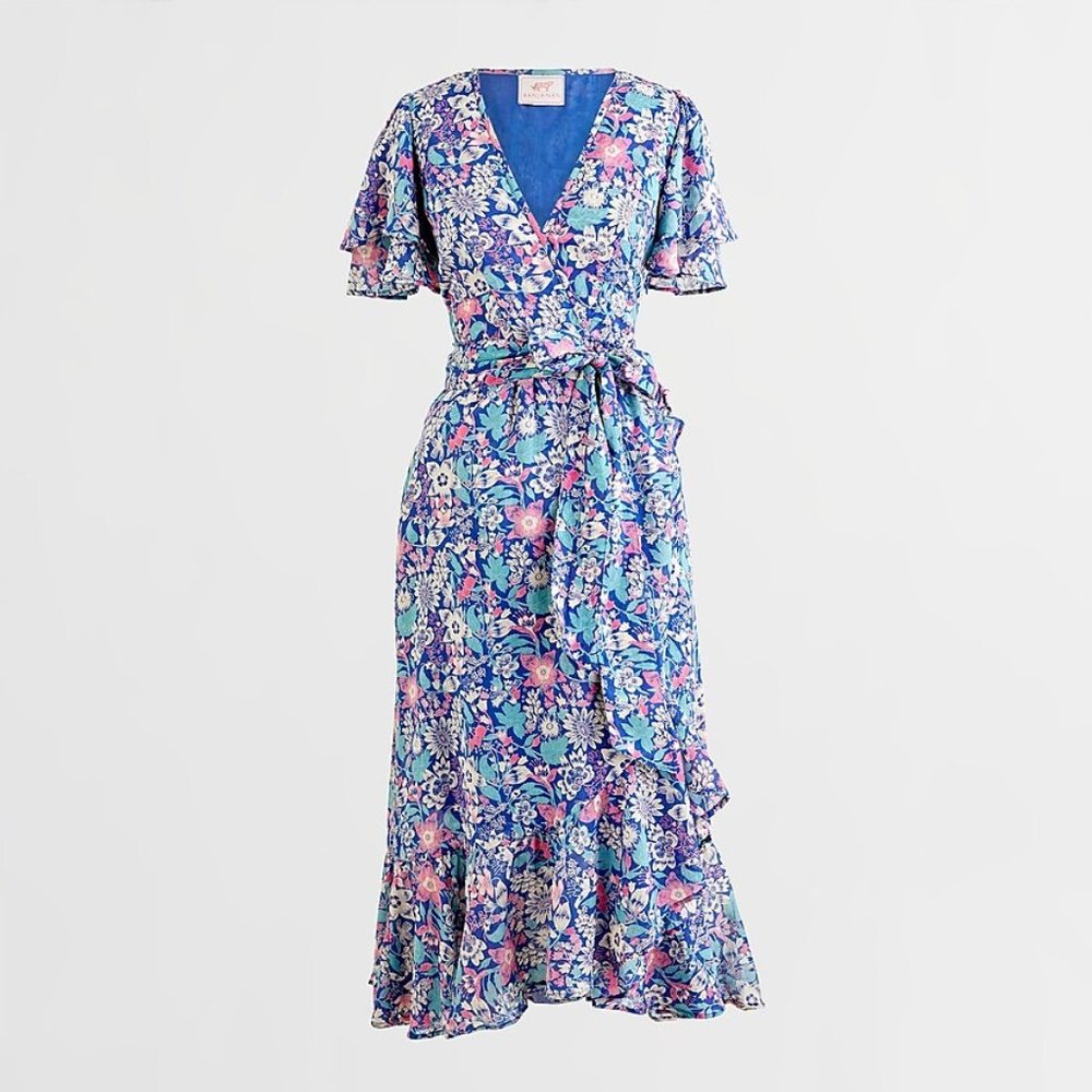 Banjanan Ruffle-sleeve cotton wrap dress in wildflower floral print